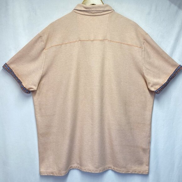 Tommy Bahama Island Zone Polo Shirt Mens XXL Salmon Patterned Collar & Cuffs - Picture 7 of 12